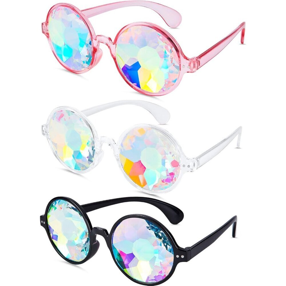 3 Pairs Kaleidoscope Rave Glasses Festival Goggle Rainbow Lens Photo Props